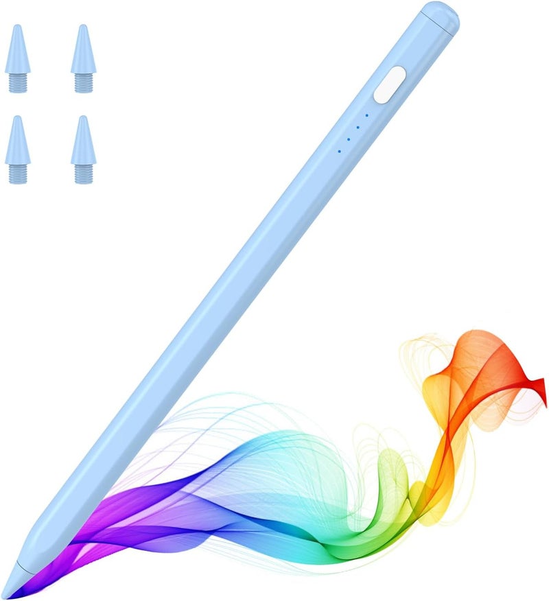 MoKo قلم رصاص لجهاز iPad (A16) الجيل 11 و10، قلم ستايلس لجهاز Apple iPad 2018-2025 11/10/9/8/7/6/A16، ميني 7/6/5، إير M3/M2 11"/13"/5/4/3، برو M4 13"/12.9"/11" حساسية الميل، شحن سريع USB-C، أزرق - Image 1